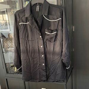 Black Button-Up Shirt with White Trim